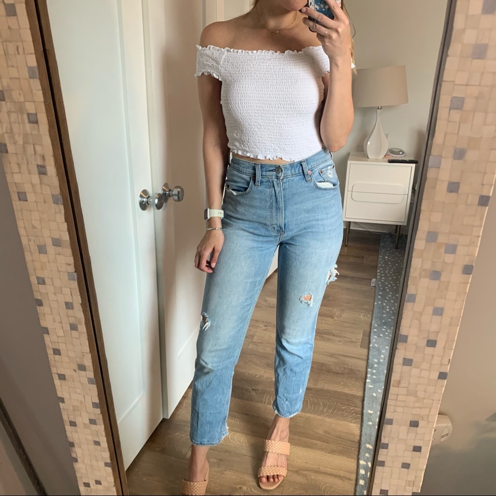 Smocked white crop top size S